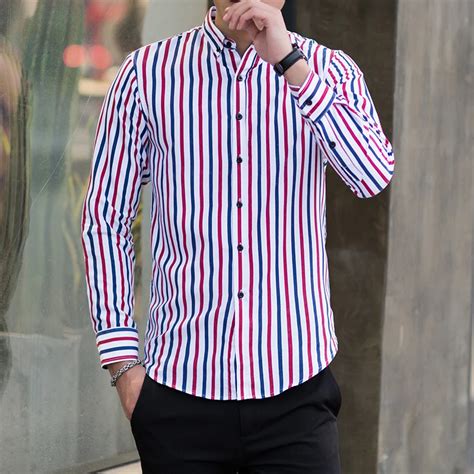 red white blue striped shirt.